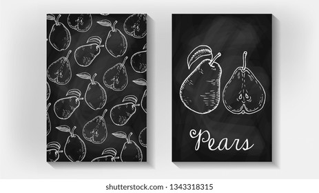Vector Illustration of Pears Card Template Chalkboard Sketch Style