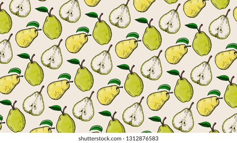 Vector Illustration of Pears Pattern Sketch Style