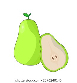 vector illustration of pears, sliced ​​pears, white background
