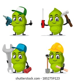 vector illustration of peas mascot or character collection set with service or repair theme