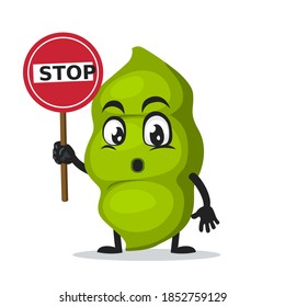 vector illustration of peas mascot or character holding sign says stop