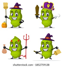 vector illustration of peas mascot or character collection set with love or halloween theme