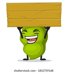 vector illustration of peas mascot or character holding blank wooden