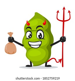 vector illustration of peas mascot or character Wearing devil costume and holding trident