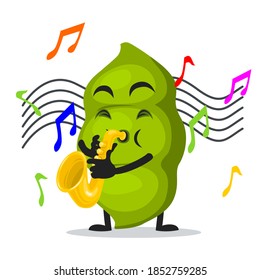 vector illustration of peas mascot or character playing saxophone