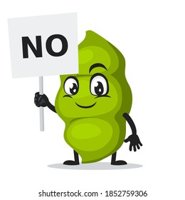 vector illustration of peas mascot or character holding sign says no
