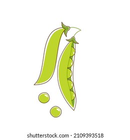 Vector illustration of peas in pod. Pea in flat style. Illustration of vegetable.