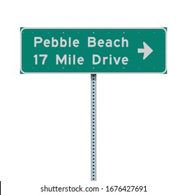 Vector illustration of the Pebble Beach 17 Mile Drive green road sign