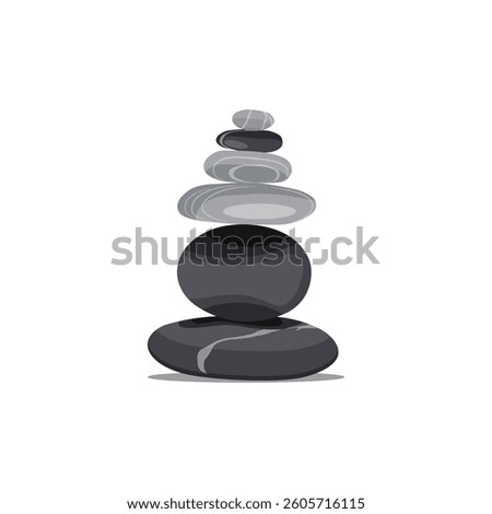 Vector illustration of pebbles balancing in cartoon flat style. Meditation balance stone pyramid. Stacked pebbles pastel colors object vector illustration isolated white background.