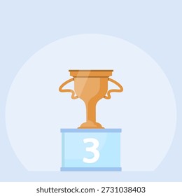 Vektorgrafik mit einem Podest und einer Tasse für den dritten Platz. Die Bronzetrophäe befindet sich auf dem Podium mit der Platznummer.