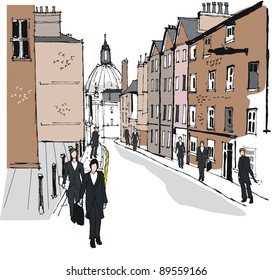 Vector illustration of pedestrians at Eton, England.
