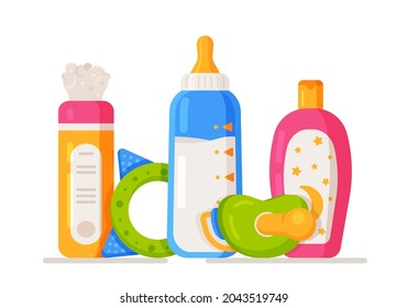 Vector illustration of pediatric care. Baby care kit.