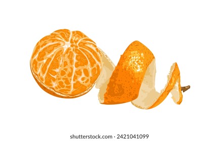 Vector illustration, peeled mandarin orange, isolated on white background.