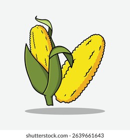 Vector illustration of peeled and unpeeled corn isolated on white background
