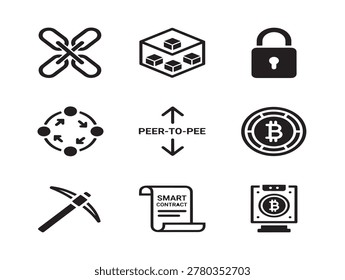 Vector illustration of peer-to-peer blockchain technology concepts with icons