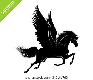 Vector illustration of a pegasus black silhouette