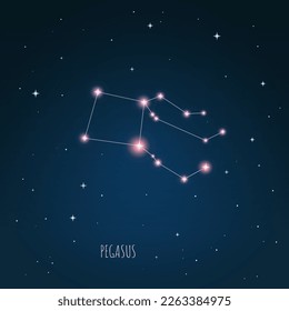 Ilustración vectorial constelación de Pegasus. cielo azul oscuro, cielo estrellado, espacio exterior, luz estelar. 