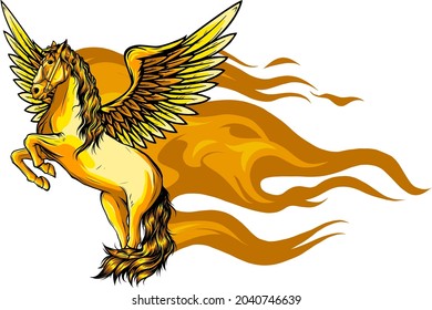 vector illustration of Pegasus with flames design