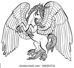 Vector illustration of Pegasus horse black and white 