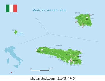 Vector Illustration Pelagie Islands (Italy) Map