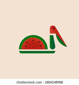 Vector illustration of a pelican stylized in the form of a watermelon. Logo. Flat design.
