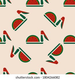 Vektorgrafik eines pelikanischen Stilisierten in Form einer Wassermelone. Muster. Flaches Design.
