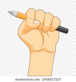 Vector illustration of pen in hand on transparent background