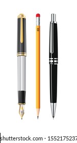 Vector illustration of pen and pencil in realistic style.