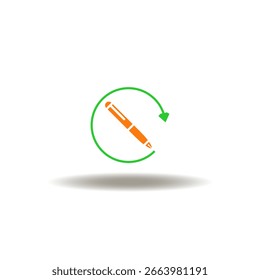 Ilustración vectorial de pluma y flecha redonda. Símbolo de la narración. Icono de escribir tu historia. Señal de la formación de habilidades de escritura.