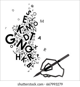 vector illustration of pen with stream of letters coming out for content creation and writing designs