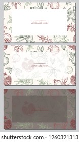 Vector illustration. Pen style drawing pomegranates. Cards design set. 