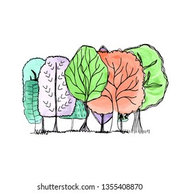 Vector illustration. Pen style drawing on watercolor brushstroke. Element of design.
