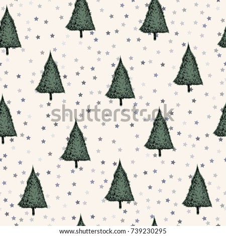 Vector illustration. Pen style new year sketch. Herringbones on star background. Vector seamless pattern.