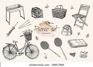 Vector illustration. Pen style vector objects. Picnic , recreation .
