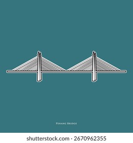 Vector illustration of Penang Bridge, an iconic bridge connects Penang Island to Penang Mainland