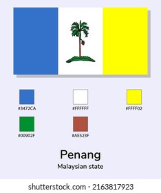 Vector Illustration of Penang flag isolated on light blue background. Illustration Penang flag with Color Codes. As close as possible to the original. ready to use, easy to edit. 
