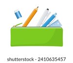 Vector illustration of pencil case and writing utensils