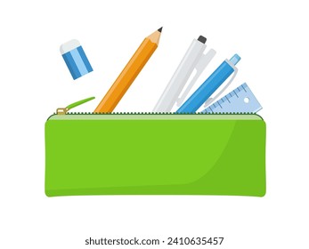 Vector illustration of pencil case and writing utensils