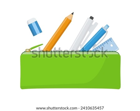 Vector illustration of pencil case and writing utensils