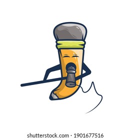 vector illustration of a pencil character holding a mic and singing. playing music Concept Icon Premium Isolated Vector. flat cartoon style