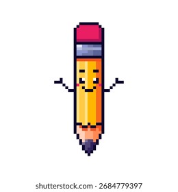 Vector Illustration of Pencil Character with Pixel Art Design, perfect for game assets themed designs