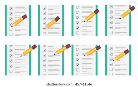 Vector illustration of pencil checking on to do list animation sprite isolated on white background