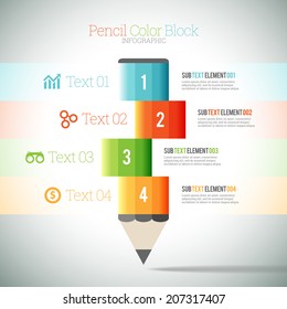 Vector Illustration Of Pencil Color Block Infographic Elements.