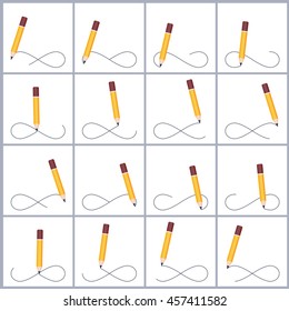 Vector illustration of pencil drawing infinity symbol animation sprite isolated on white background 