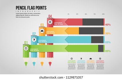 Vector illustration of Pencil Flag Points Infographic design element.