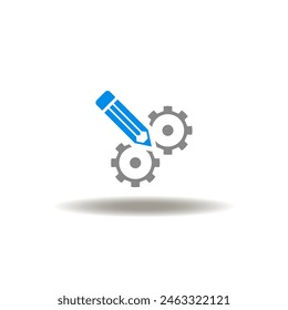 Vector illustration of pencil with gear wheels mechanism. Icon of customize. Symbol of customization.