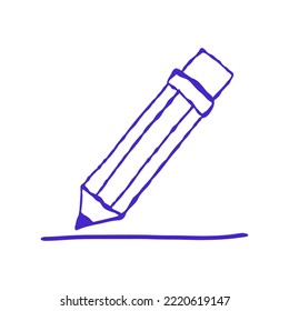 Vector illustration of pencil in hand drawn style with imitation of blue ball pen ink cartoon doodle