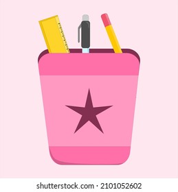 Vector illustration of a pencil holder filled with school supplies