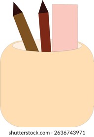 Vector Illustration of Pencil Holder with Stationery Tools – Minimalist Office Desk Organizer with Pencils and Eraser for School and Work