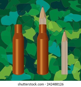 Vector illustration. Pencil inside the sleeve. Army khaki background.